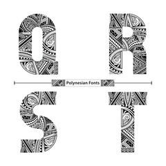 Alphabet Polynesian style in a set QRST - obrazy, fototapety, plakaty