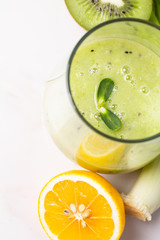 smoothie ingredients and place for text close-up top view