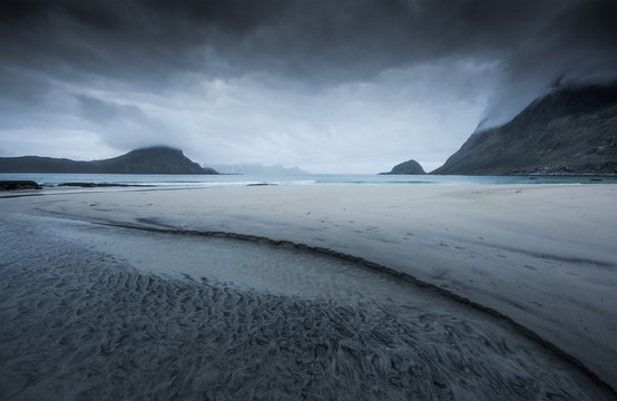 Storm in Haukland coast, Lofoten islands, Norway