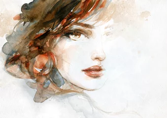 Gardinen beautiful woman. fashion illustration. watercolor painting © Anna Ismagilova