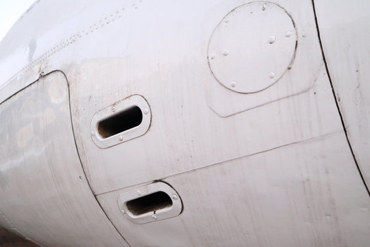 Aircraft body. Airplane on the ground.