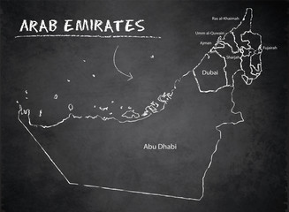 United Arab Emirates map, administrative division, separates regions and names, background blackboard chalkboard vector