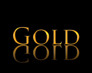 The word gold is written in gold letters on a black background and is also mirrored. Concept: Font set for logo, poster, invitation. vector