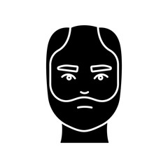 Male hair black glyph icon. Man with alopecia. Hairloss problem. Baldness spot. Dermatology and haircare treatment. Thinning hairline. Silhouette symbol on white space. Vector isolated illustration