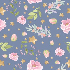 Valentine's day vector seamless pattern with romantic elements. Vector illustration. Template for invitation, printing on fabric, paper.