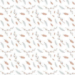 Digital flat illustration of a cute gentle easter pattern with sprigs of willow. Print for banners, fabrics, cards, posters, invitations, wrapping paper, web design.