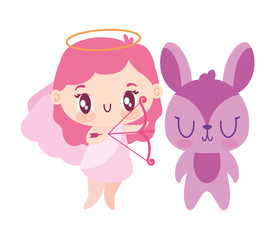 Isolated girl cupid and rabbit cartoon vector design