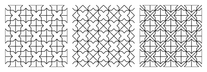Seamless abstract geometric pattern.Black and white average lines.A set of three patterns.