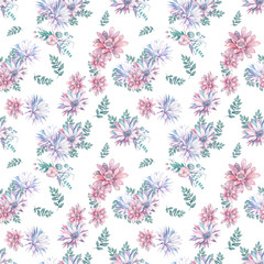 This Modern Pink and Purple Floral Pattern Features a Repeating Flower Background Design with Pastel Colors. Watercolor lotus and cactus flowerts colorful illustration for wedding, clebration, invite