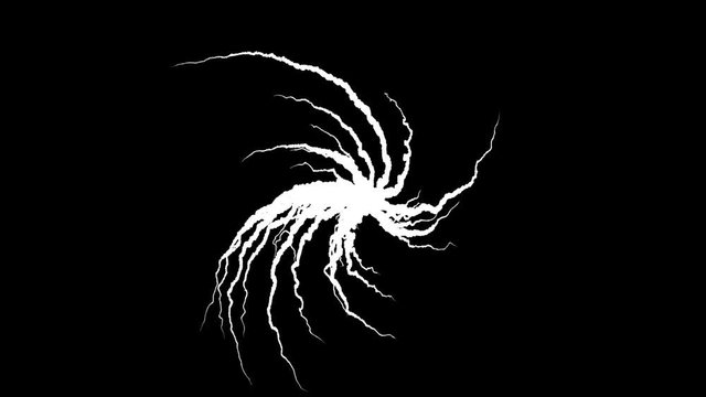 Twisting spiral of tentacles. Animation. Abstract animation of spiral growing out of middle like roots on black background. Spiral like roots or brain impulses grows