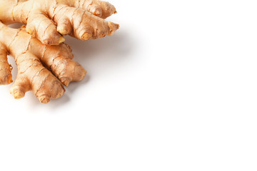 Fresh ginger root on a white background, isolate. Ginger pharmacy.