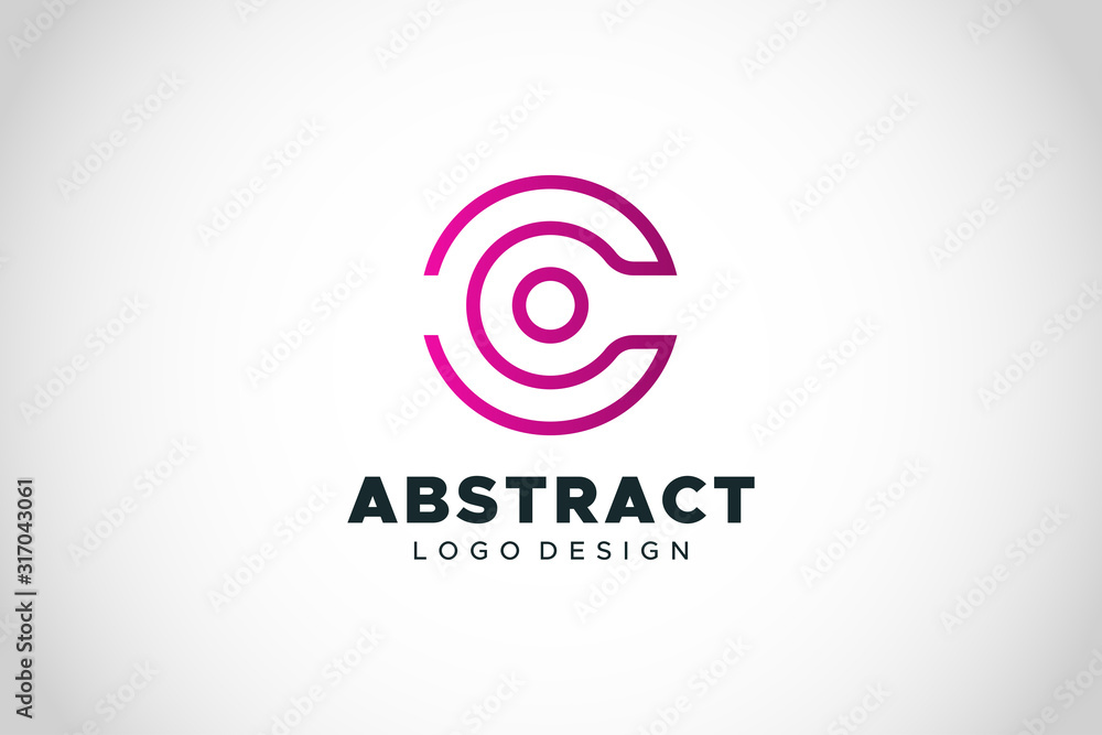 Poster logo vector abstract letter c circle with dot. flat line logo design template element