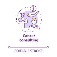 Cancer consulting concept icon. Consultant giving information in health problems to patient. Healthcare idea thin line illustration. Vector isolated outline RGB color drawing. Editable stroke