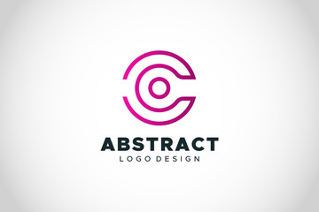 Logo Vector Abstract Letter C Circle With Dot. Flat Line Logo Design Template Element