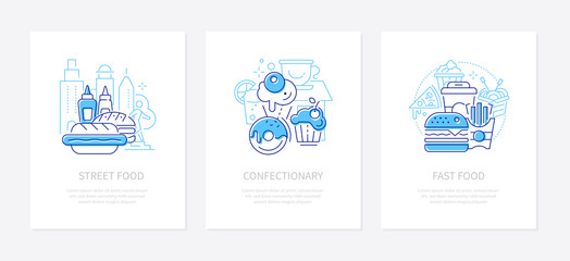 Street and fast food - line design style banners