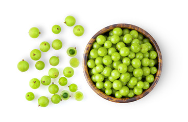 Indian gooseberry in wood bowl isolated on white background