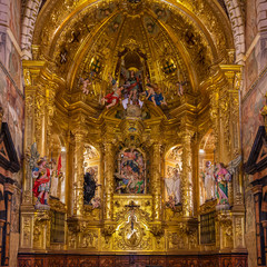 View of the baroque altarpiece of the main altar of the Cistercian monastery church, Sta Maria of Huerta, Aragon, Spain - obrazy, fototapety, plakaty