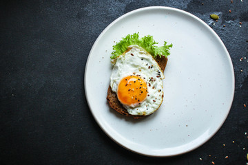 fried eggs, healthy food (delicious snack) menu concept. food background. top view. copy space