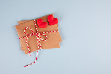 Minimal valentine day concept. Valentine's day love letter postcrossing. Top view Flat lay ....