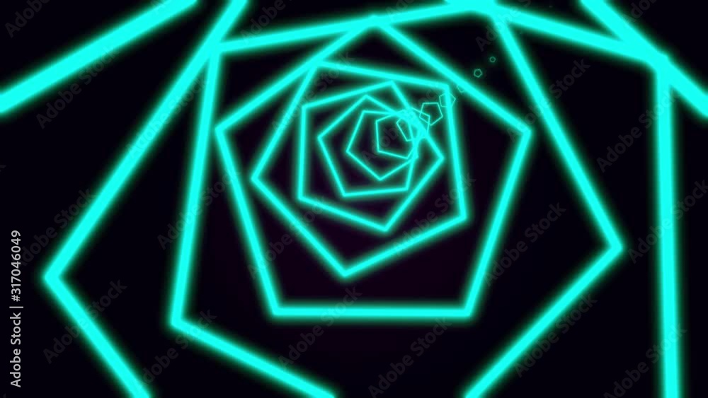 Aufkleber computer generated abstract neon pentagon tunnel consisting of moving colorful lines in green color 