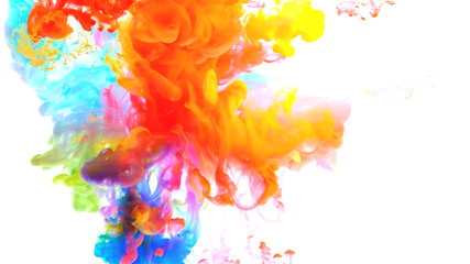 Color paint drops in water , abstract color mix , drop of Ink color mix paint falling on water...