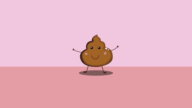 Kawaii. Animated  poop icon design. Video Animation. Japanese style cartoon animation. Funny design. 4K cartoon animation on pink background.