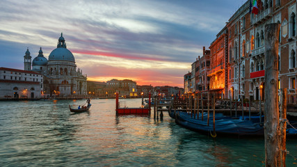 Canal with gondolas in Venice, Italy. Architecture and landmarks of Venice. Venice postcard with Venice gondolas.