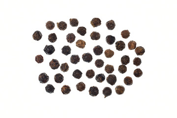 top view of black pepper isolated on white background, clipping path