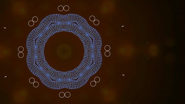 Abstract gridded formation actively generating new impulses from source of power and then giving shockwave effect isolated on black background,