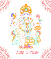Ganesh Puja linear style postcard