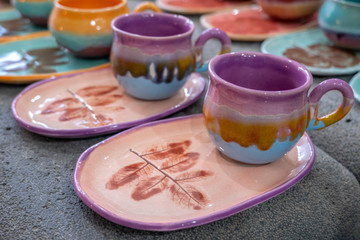 colorful handmade ceramic coffee cups