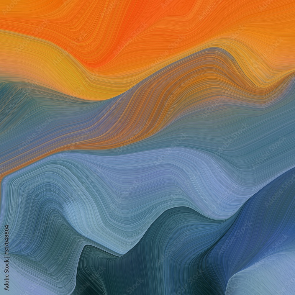 Poster elegant curvy swirl waves background design with slate gray, bronze and teal blue color