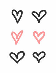 Set of hearts drawn by hand. Doodle, sketch. Vector illustration.