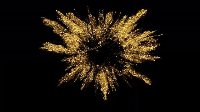 Golden shining heart shaped glitter burst explosion. St. Valentines Day love animation. Vivid bokeh sparkles, glowing particles. Romantic lovely logo copy space. Alpha copyspace 4k