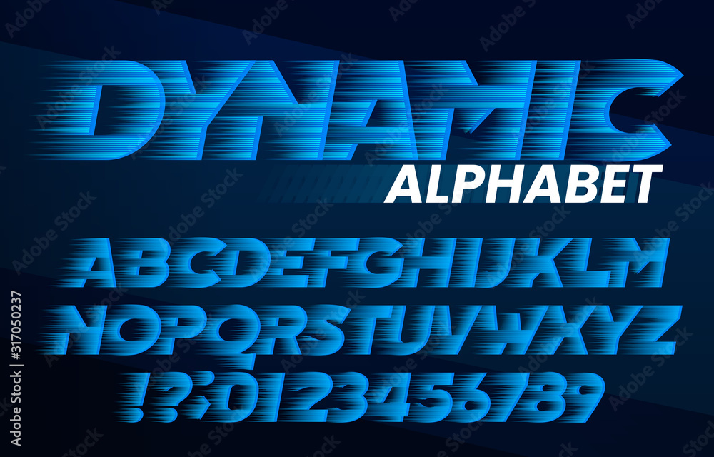 Fototapete dynamic alphabet font. high speed effect letters and numbers. stock vector typescript for your typog