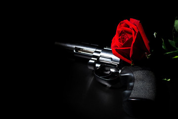 roses red  and gun on the dark background © MrWirot
