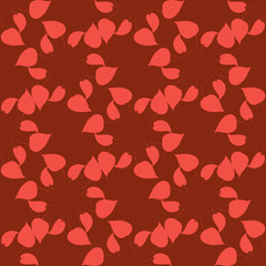 Seamless pattern with vertical red leaves on brown background. Endless background for your design.