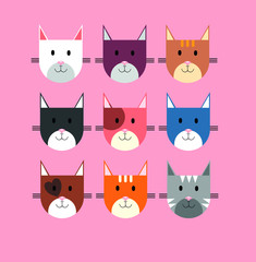 Cat Vector Graphics, set of 9