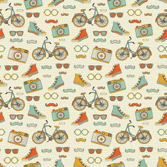 Vector Hipster Doodles Colorful teen patern. Hipster, teenager lifestyle seamless background