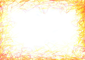 Hand drawn oil pastel crayon colored pencil frame border with free blank white copy space for text