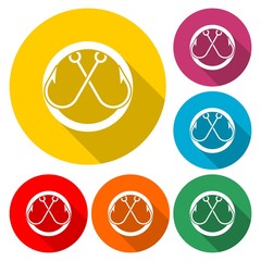 Fishing hook icon isolated with long shadow