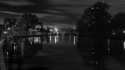 view of the Brda River in Bydgoszcz in black and white - obrazy, fototapety, plakaty