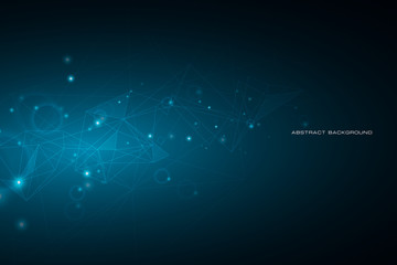 Geometric abstract background with connected line and dots. Network and connection background for your presentation. Digital technology background and network connection.  vector illustration