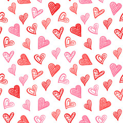 Seamless pattern with red hearts