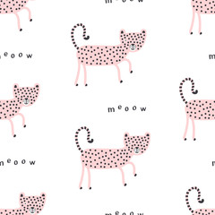 Seamless pattern with cute cat. Scandinavian style. Perfect for fabric, textile, nursery wallpaper. © bukhavets