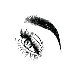 Obraz premium Abstract fashion illustration of the eye with creative makeup. Hand drawn vector idea for business visit cards, templates, web, salon banners,brochures. Natural eyebrows and glam eyelashes