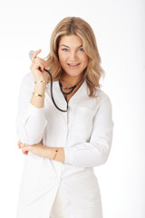 beautiful female doctor - studio background