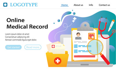 Vector web site gradient design template. Software and website development. Online Medical Records. Landing page concepts for website and mobile development. Modern flat illustration