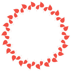 Round frame with vertical red leaves on white background. Isolated wreath for your design.