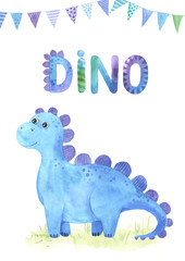 Watercolor cute little dinosaur